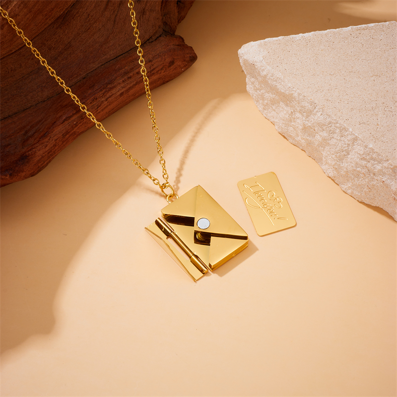 Women's 18K Gold Plated Stainless Steel Envelope Pendant Necklace